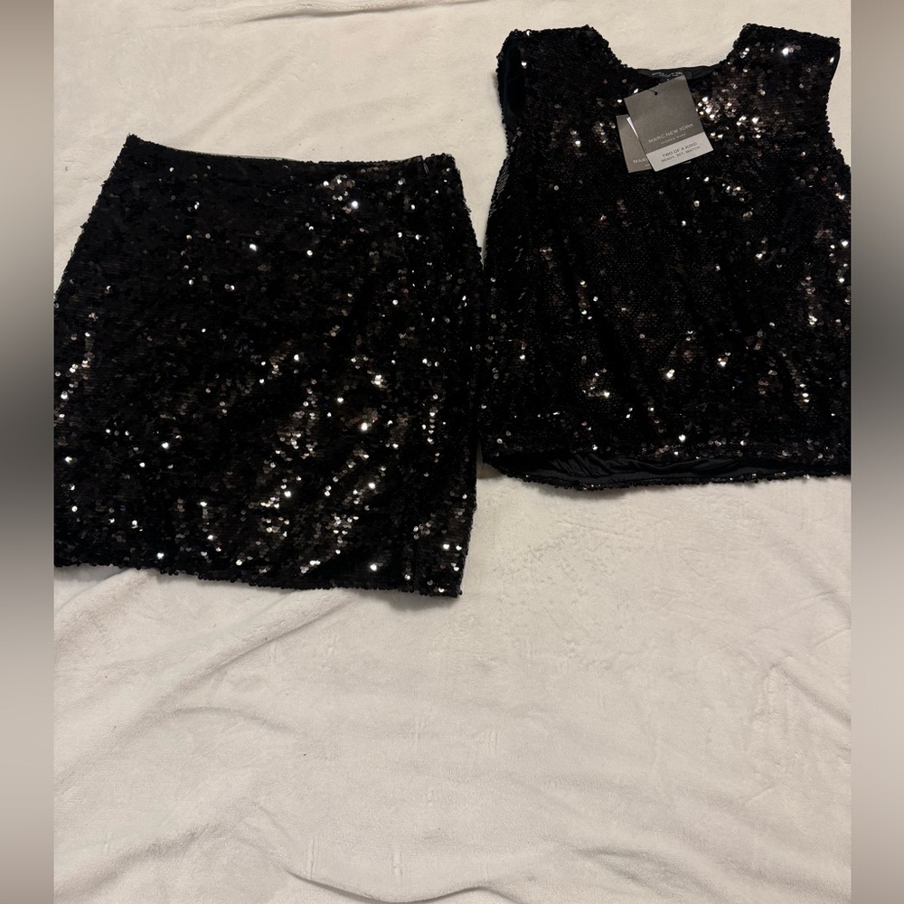 Marc New York Andrew Marc black sequin skirt top set
